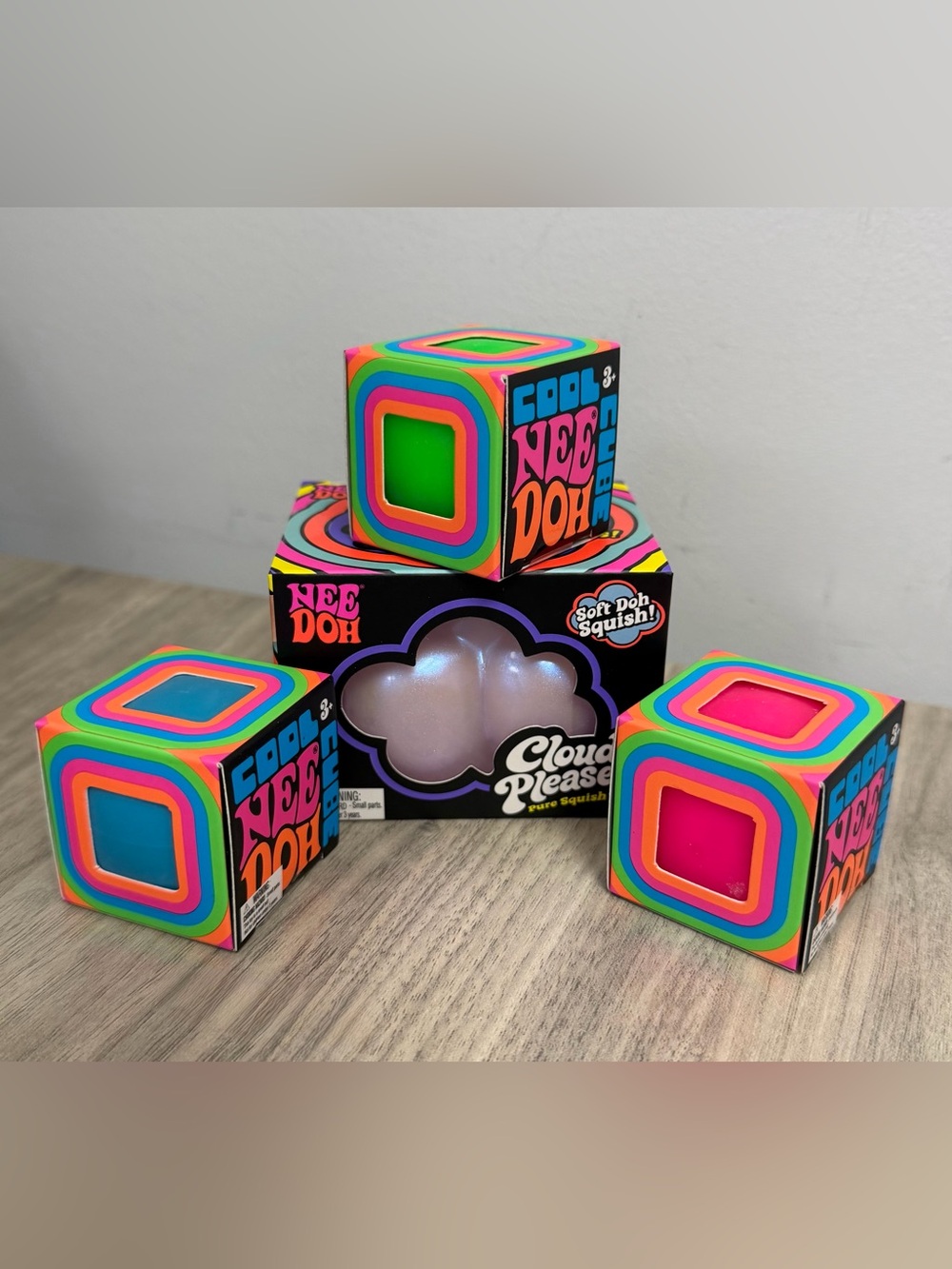 NeeDoh Bundle, 1 Cloud Pleaser & 3 Cool Cubes squishy toys